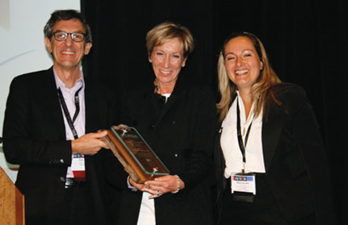 Presenting the first ever Cornerstone Award at VO-CON last month, from left Jon Zwickel, CRDA, Marlene Scott and Macarena Lorenzini of award sponsor Northwind.